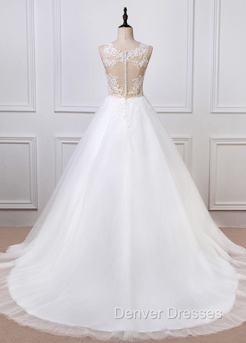 A-Line/Princess Tulle Appliques Lace Wedding Dress