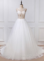 A-Line/Princess Tulle Appliques Lace Wedding Dress