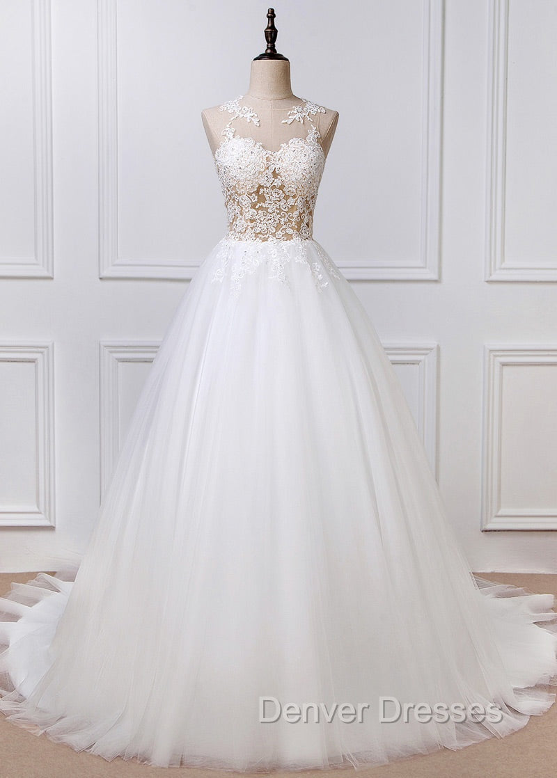 A-Line/Princess Tulle Appliques Lace Wedding Dress