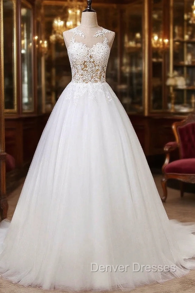 A-Line/Princess Tulle Appliques Lace Wedding Dress Main image