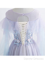 A-Line/Princess Tulle Jewel Floor-Length Prom Dress With Beaded Lace Appliques