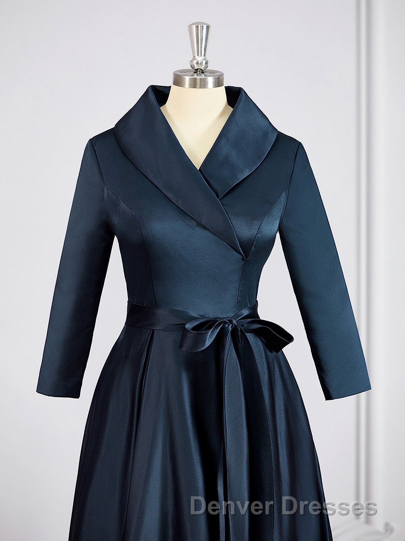 A-Line/Princess V-neck Asymmetrical Satin Mother of the Bride Dress With Belt/Sash