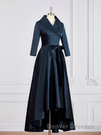 A-Line/Princess V-neck Asymmetrical Satin Mother of the Bride Dress With Belt/Sash