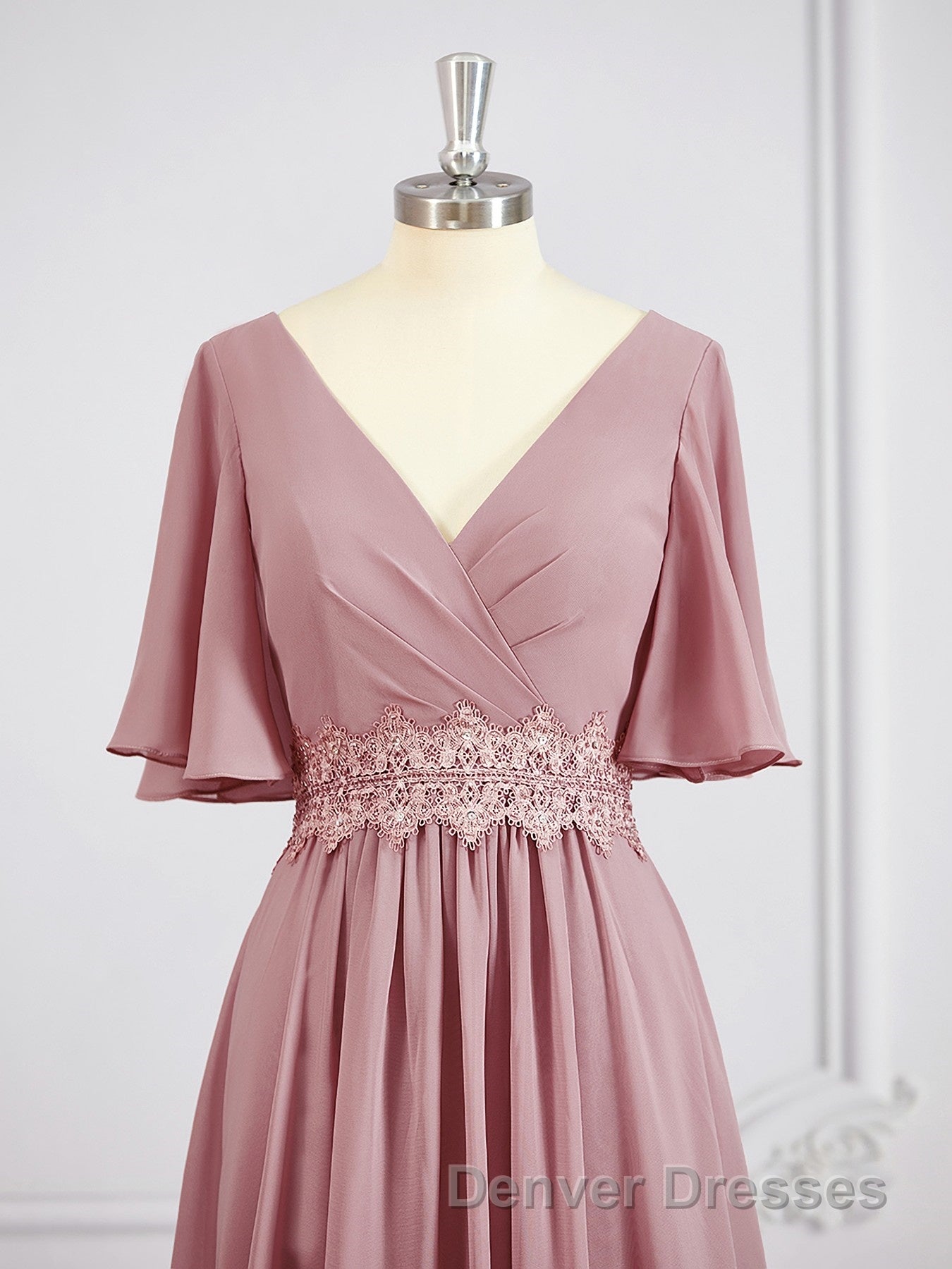 A-Line/Princess V-neck Chiffon Floor-Length Mother of the Bride Dress