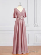 A-Line/Princess V-neck Chiffon Floor-Length Mother of the Bride Dress