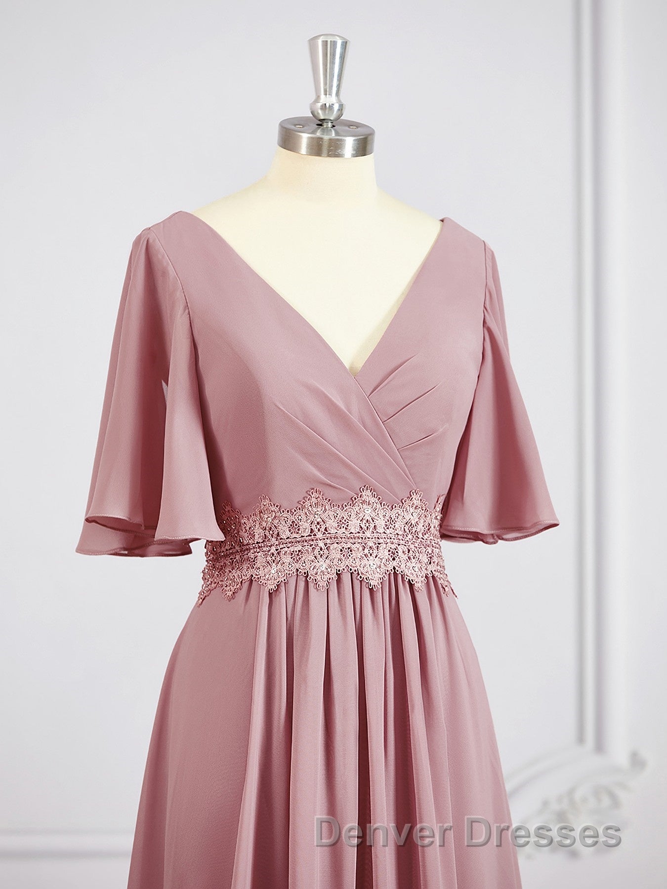 A-Line/Princess V-neck Chiffon Floor-Length Mother of the Bride Dress