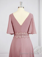 A-Line/Princess V-neck Chiffon Floor-Length Mother of the Bride Dress