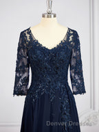 A-Line/Princess V-neck Chiffon Floor-Length Mother of the Bride Dress With Appliques Lace