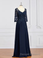 A-Line/Princess V-neck Chiffon Floor-Length Mother of the Bride Dress With Appliques Lace