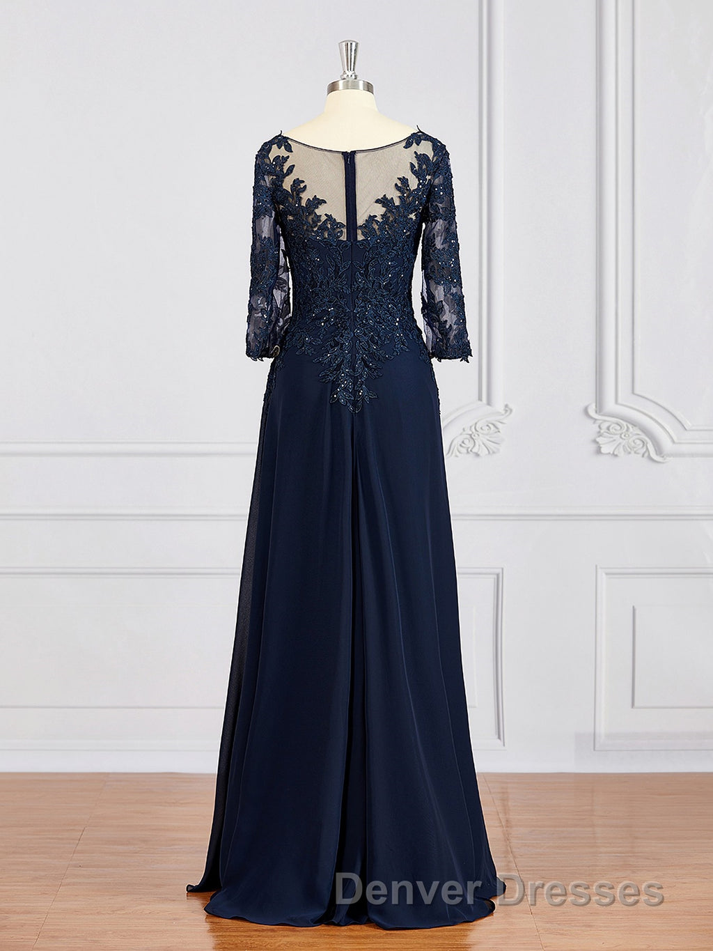 A-Line/Princess V-neck Chiffon Floor-Length Mother of the Bride Dress With Appliques Lace