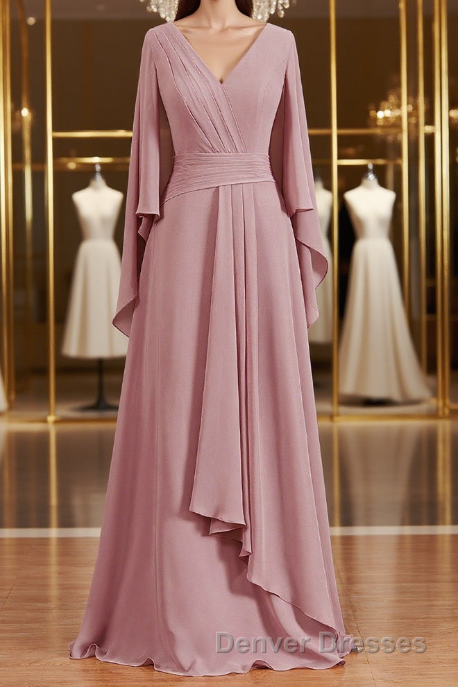 A-Line/Princess V-neck Floor-Length Chiffon Mother of the Bride Dress Main image
