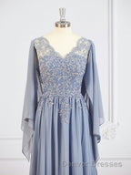 A-Line/Princess V-neck Floor-Length Chiffon Mother of the Bride Dress With Appliques Lace