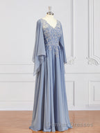 A-Line/Princess V-neck Floor-Length Chiffon Mother of the Bride Dress With Appliques Lace