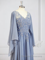A-Line/Princess V-neck Floor-Length Chiffon Mother of the Bride Dress With Appliques Lace