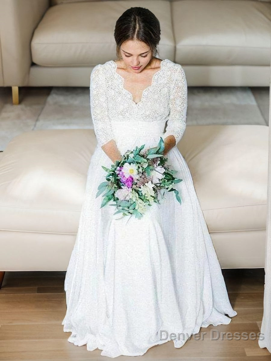 A-Line/Princess V-neck Floor-Length Chiffon Wedding Dresses Main image