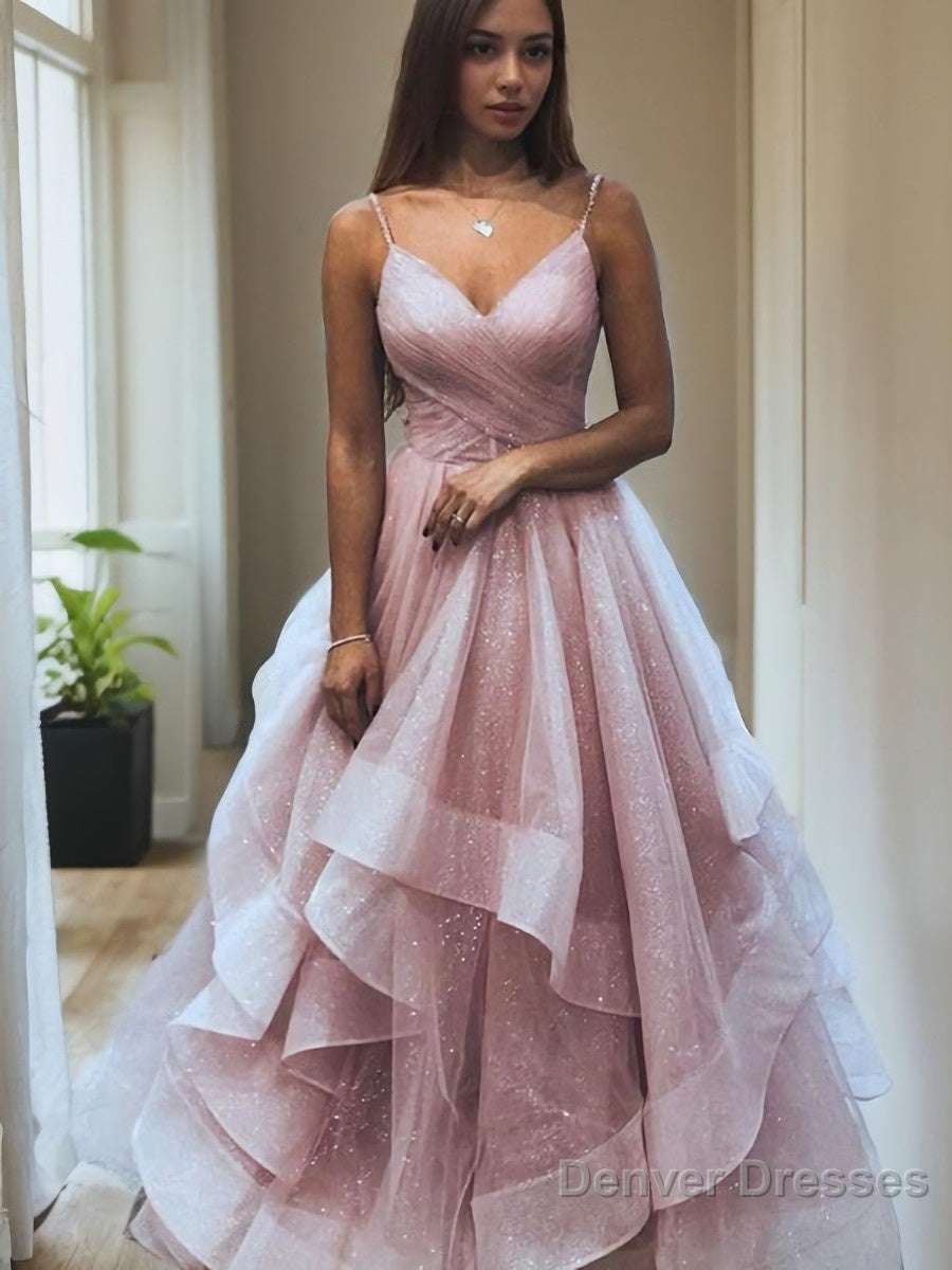 A-Line/Princess V-neck Floor-Length Net Prom Dresses Main image