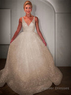 A-Line/Princess V-neck Floor-Length Prom Dresses