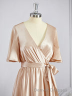 A-Line/Princess V-neck Floor-Length Silk like Satin Bridesmaid Dress with Belt/Sash