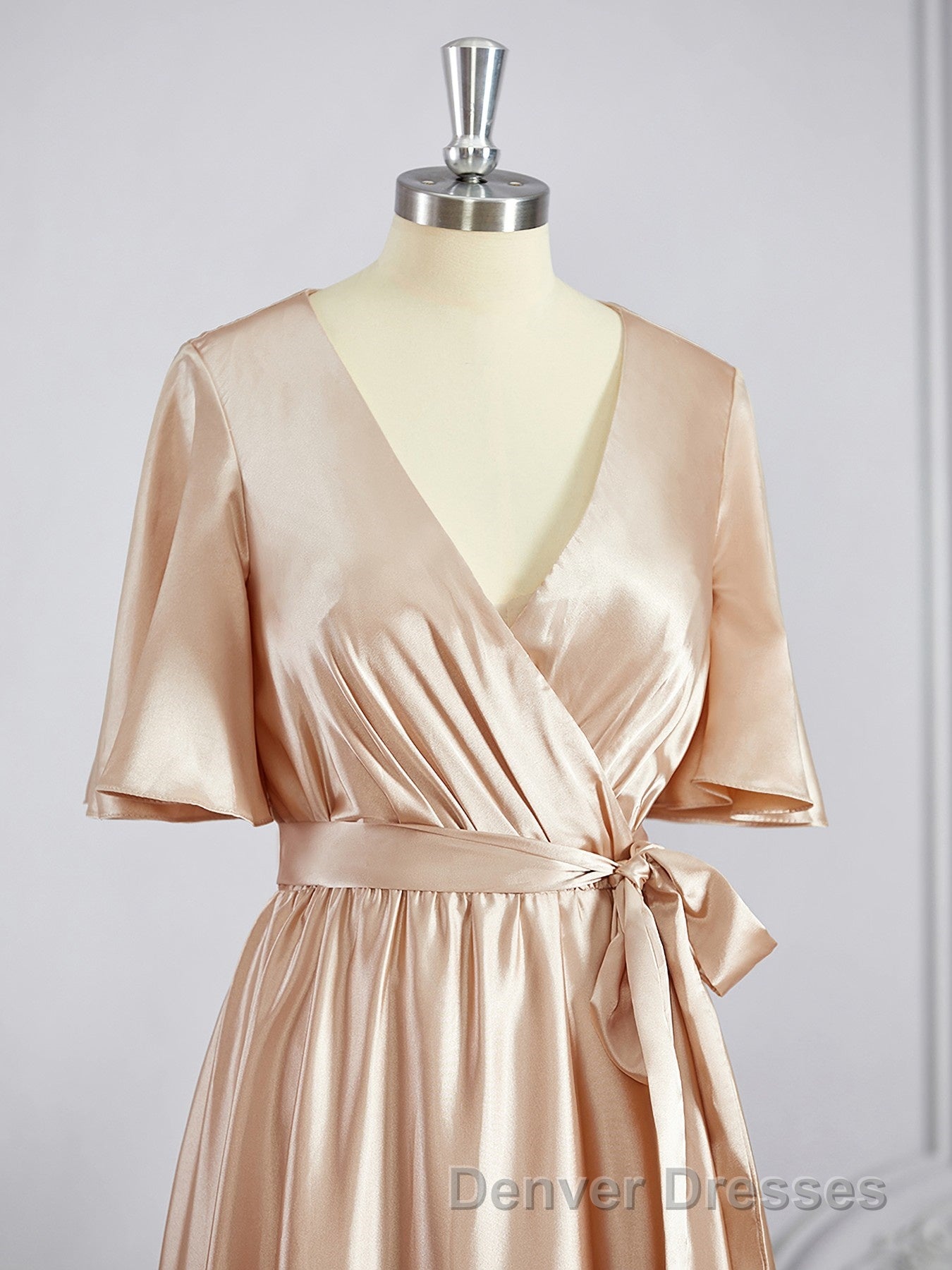 A-Line/Princess V-neck Floor-Length Silk like Satin Bridesmaid Dress with Belt/Sash Secondary image