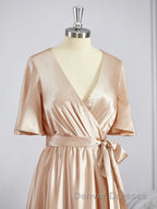 A-Line/Princess V-neck Floor-Length Silk like Satin Bridesmaid Dress with Belt/Sash