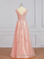 A-Line/Princess V-neck Floor-Length Tulle Mother of the Bride Dress With Appliques Lace