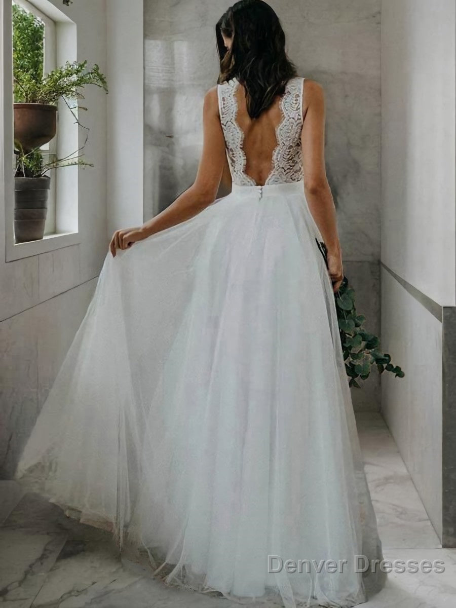 A-Line/Princess V-neck Floor-Length Tulle Wedding Dresses Secondary image