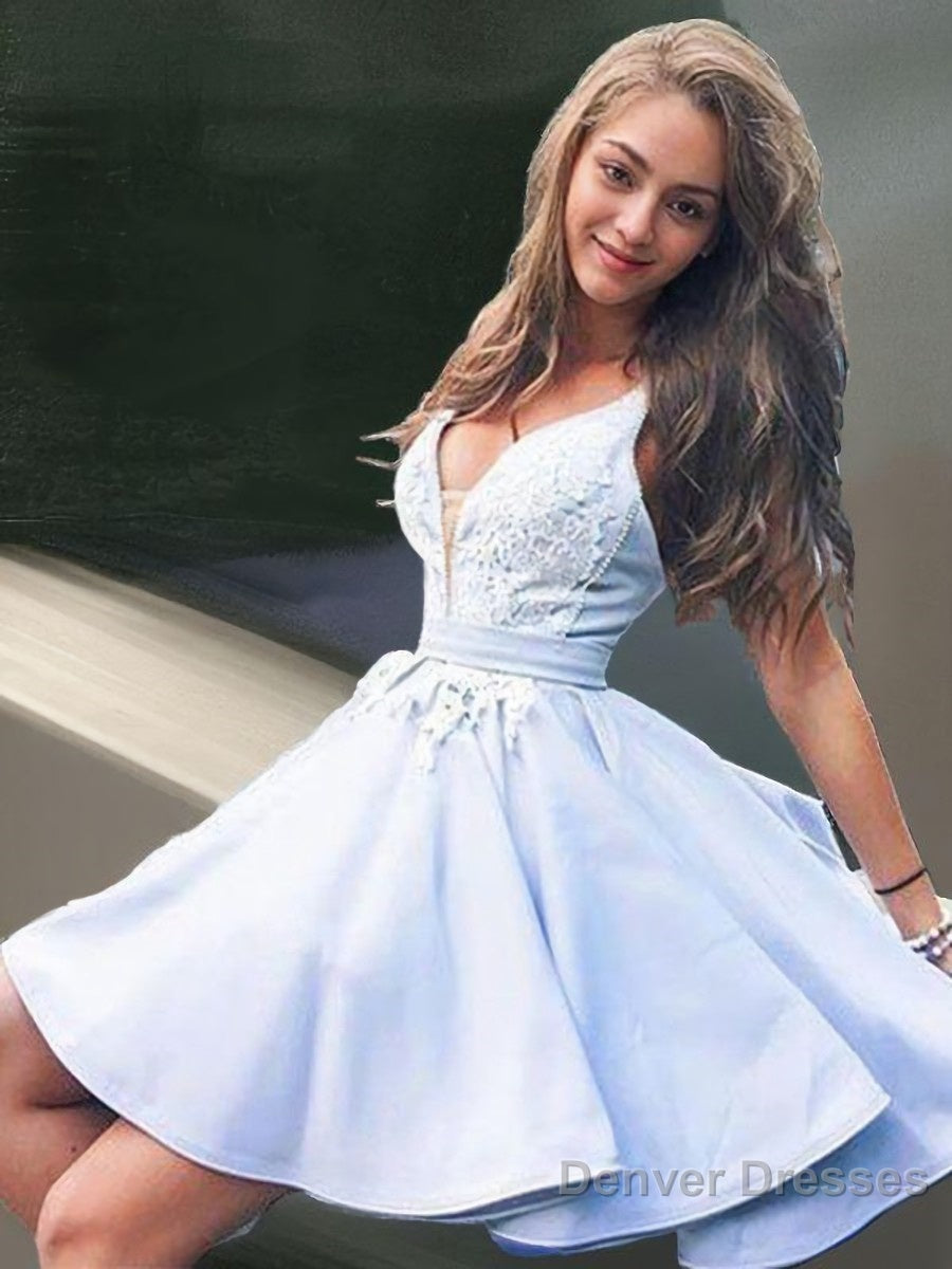 A-Line/Princess V-neck Short/Mini Satin Homecoming Dresses Main image
