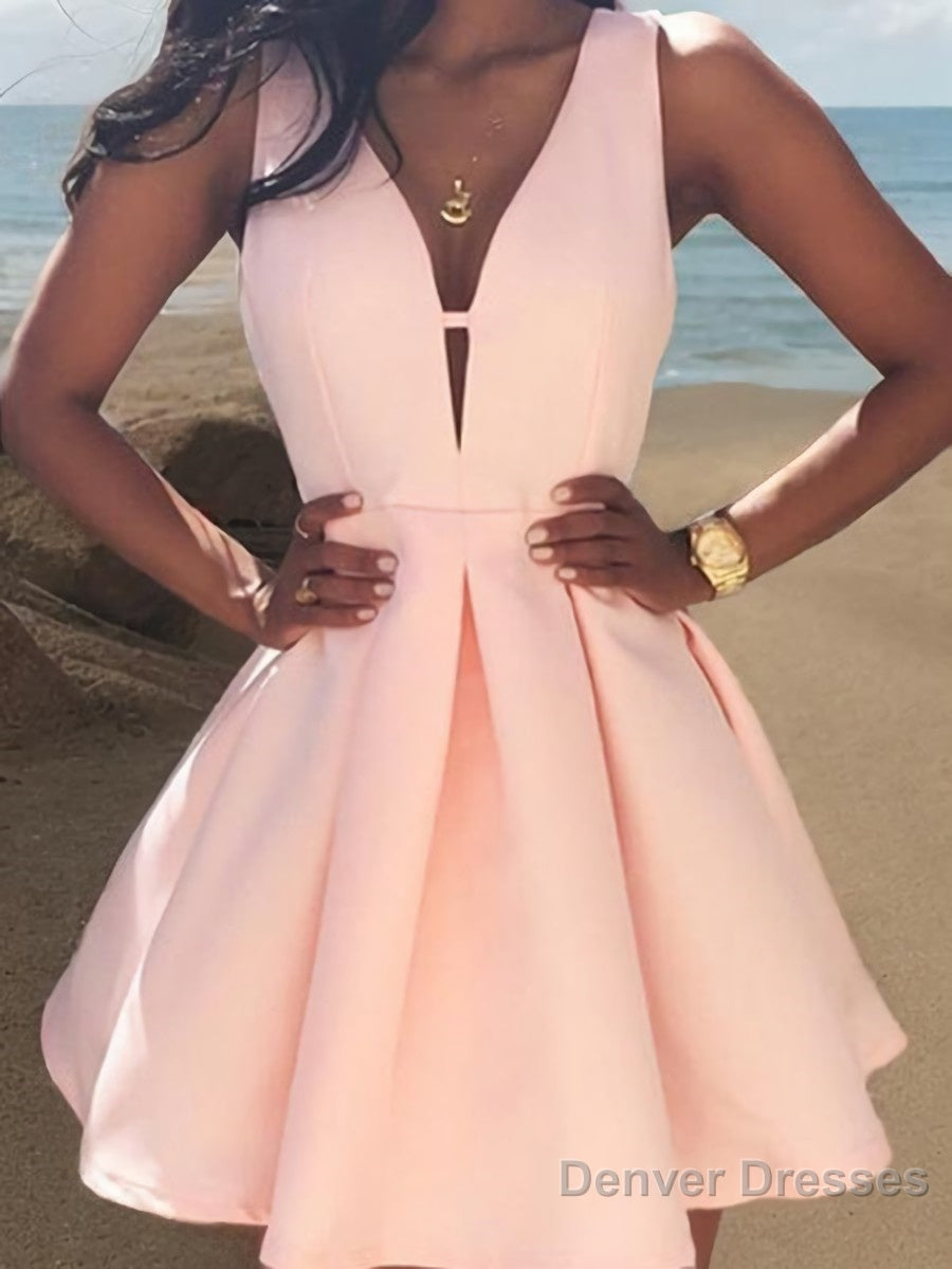 A-Line/Princess V-neck Short/Mini Satin Homecoming Dresses Main image