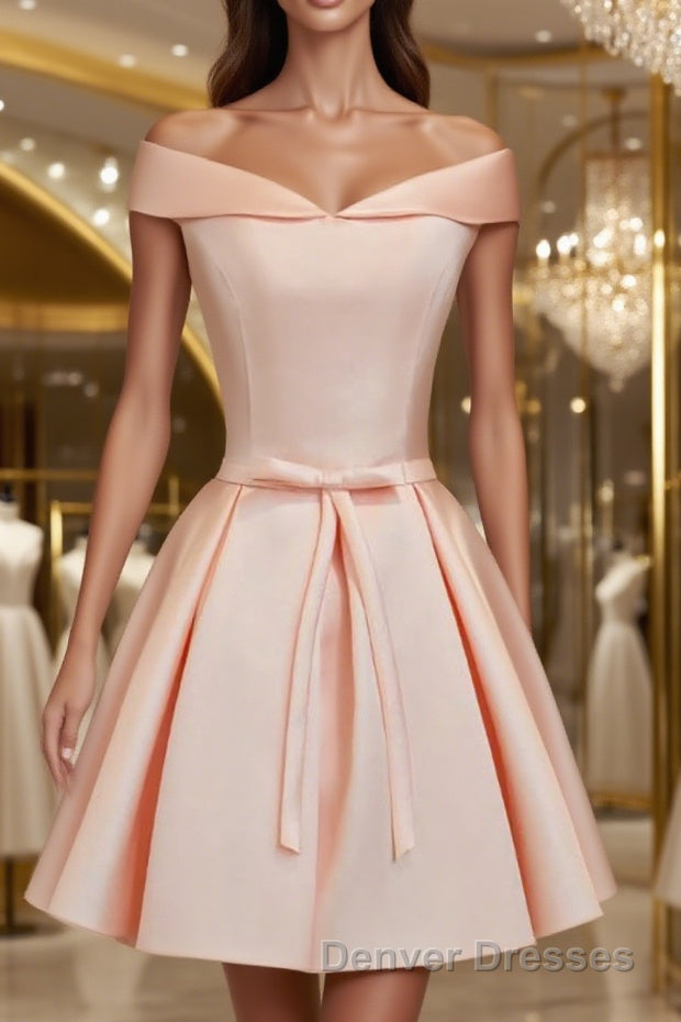 A-Line/Princess V-neck Short/Mini Satin Homecoming Dress With Bow Main image