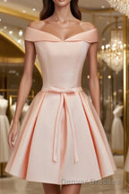 A-Line/Princess V-neck Short/Mini Satin Homecoming Dress With Bow