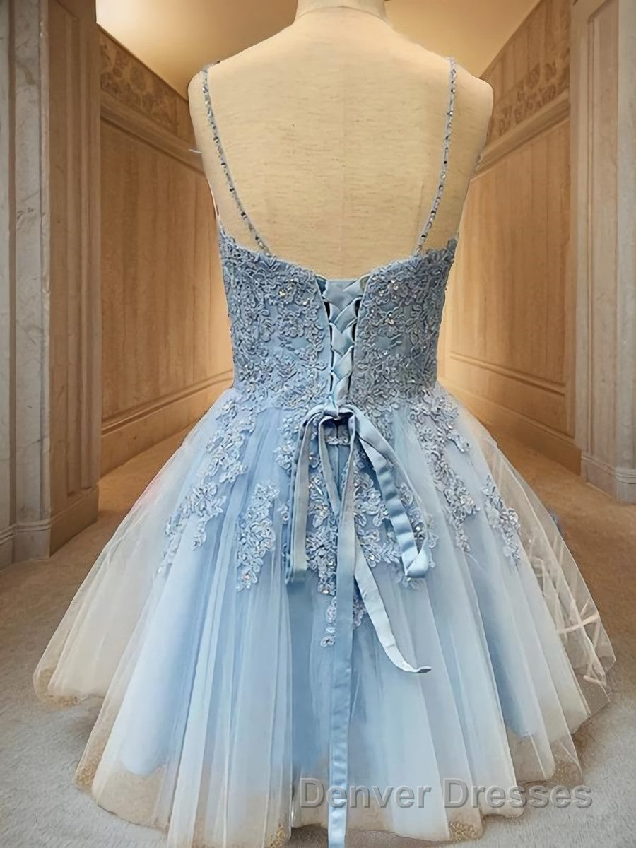 A-Line/Princess V-neck Short/Mini Tulle Homecoming Dress With Appliques Lace Secondary image