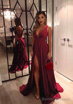 A-line/Princess V Neck Sleeveless Sweep Train Charmeuse Evening Dresses