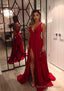 A-line/Princess V Neck Sleeveless Sweep Train Charmeuse Evening Dresses