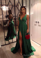 A-line/Princess V Neck Sleeveless Sweep Train Charmeuse Evening Dresses