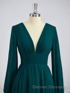 A-Line/Princess V-neck Sweep Train Chiffon Bridesmaid Dress