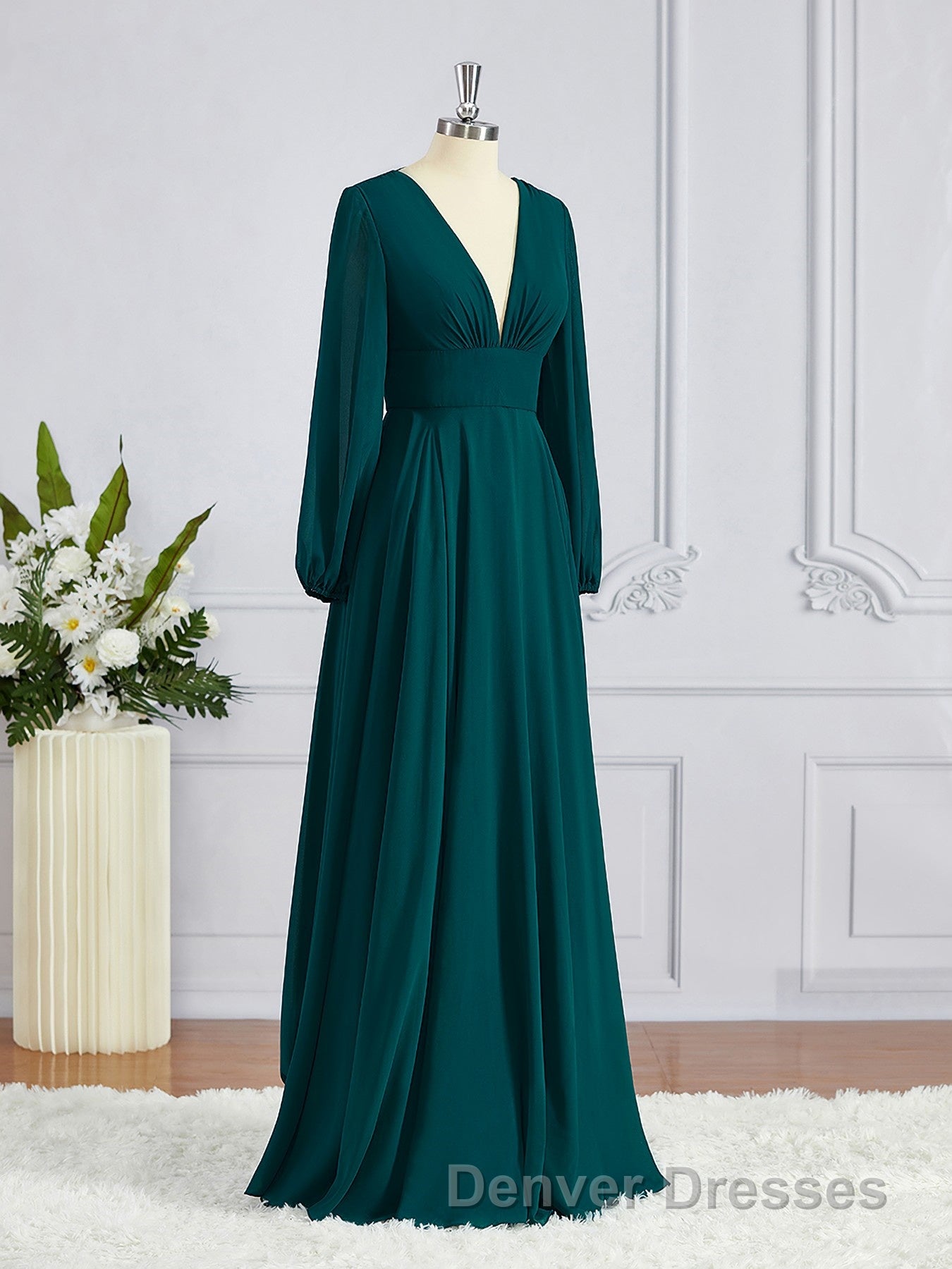 A-Line/Princess V-neck Sweep Train Chiffon Bridesmaid Dress