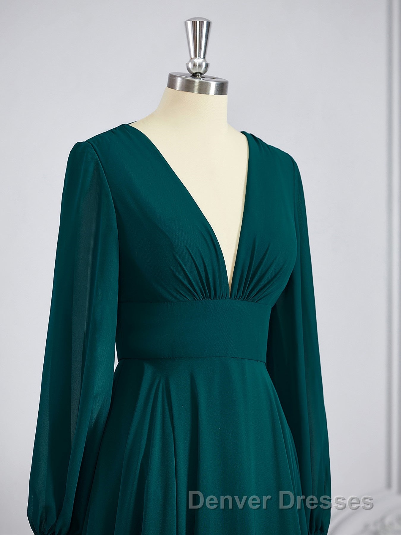 A-Line/Princess V-neck Sweep Train Chiffon Bridesmaid Dress