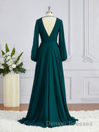 A-Line/Princess V-neck Sweep Train Chiffon Bridesmaid Dress