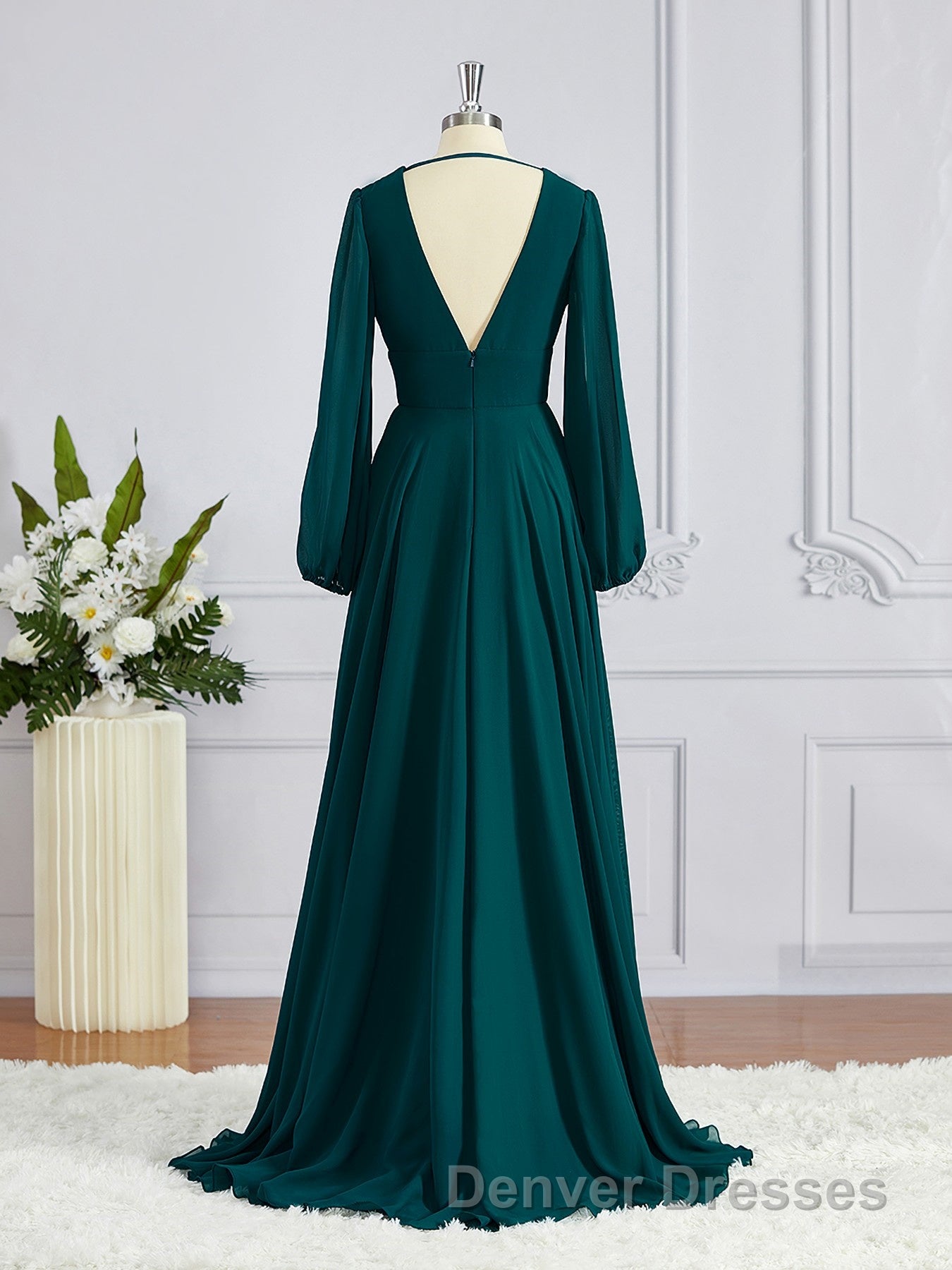 A-Line/Princess V-neck Sweep Train Chiffon Bridesmaid Dress