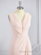 A-Line/Princess V-neck Sweep Train Chiffon Bridesmaid Dress