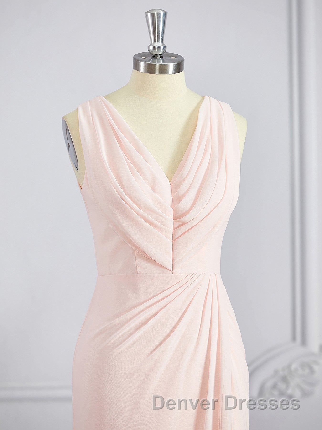 A-Line/Princess V-neck Sweep Train Chiffon Bridesmaid Dress