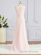 A-Line/Princess V-neck Sweep Train Chiffon Bridesmaid Dress