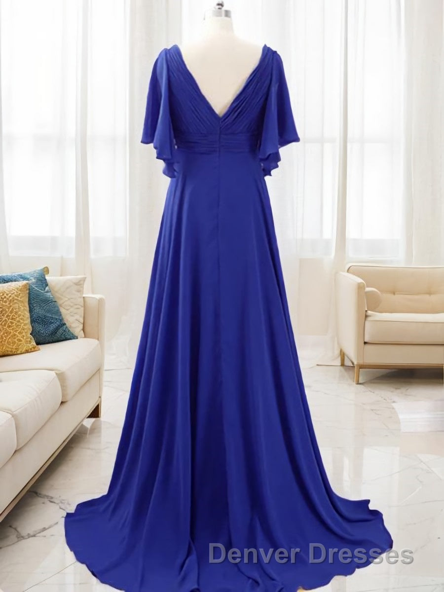 A-Line/Princess V-neck Sweep Train Chiffon Mother of the Bride Dress With Beading Secondary image