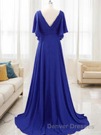 A-Line/Princess V-neck Sweep Train Chiffon Mother of the Bride Dress With Beading