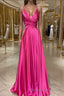 A-Line/Princess V-neck Sweep Train Elastic Woven Satin Prom Dress