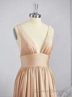 A-Line/Princess V-neck Sweep Train Jersey Bridesmaid Dress with Leg Slit