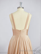 A-Line/Princess V-neck Sweep Train Jersey Bridesmaid Dress with Leg Slit
