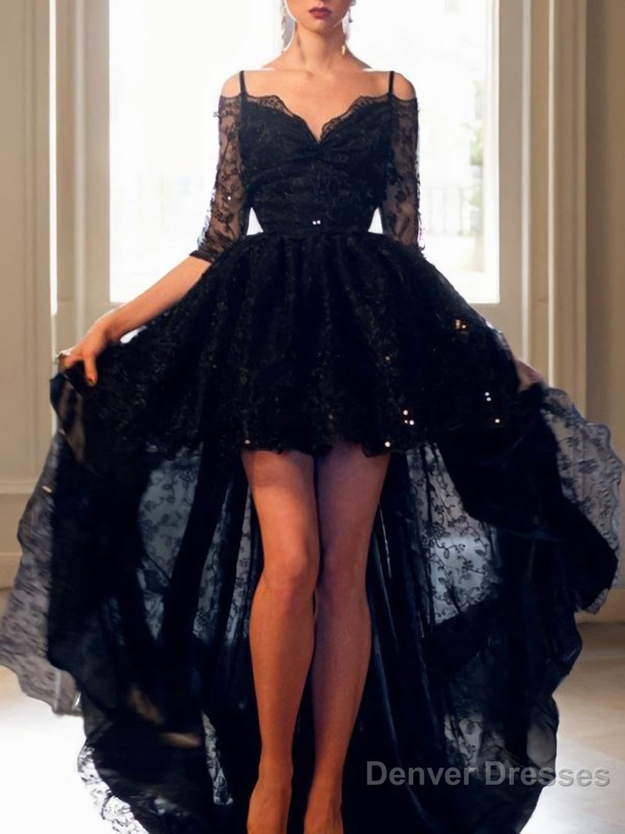 A-Line/Princess V-neck Sweep Train Lace Prom Dresses With Belt/Sash Main image