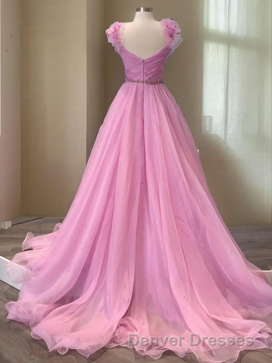A-Line/Princess V-neck Sweep Train Organza Prom Dress With Ruffles Secondary image