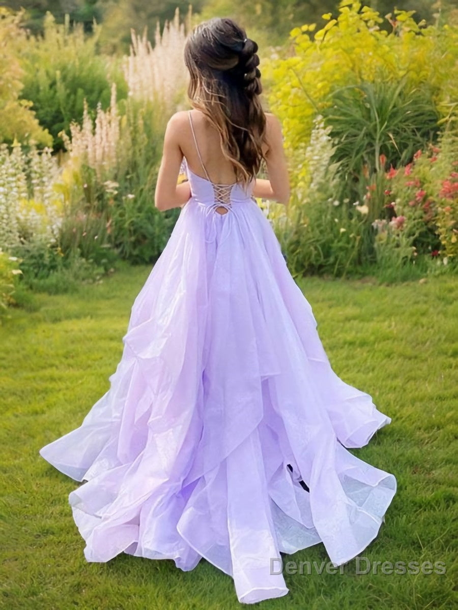 A-Line/Princess V-neck Sweep Train Prom Dresses Secondary image